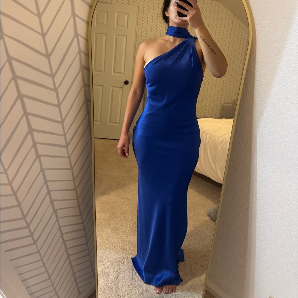 Alice + Olivia Royal Blue Satin One Shoulder Maxi Dress Size 6